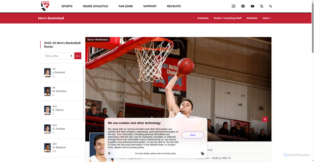 Security scan screenshot of https://lewisflyers.com/sports/mens-basketball/roster/max-strus/4940