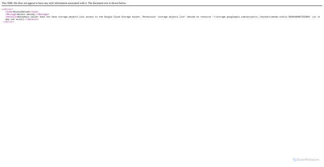 Security scan screenshot of pendo-static-5646448887332864.storage.googleapis.com
