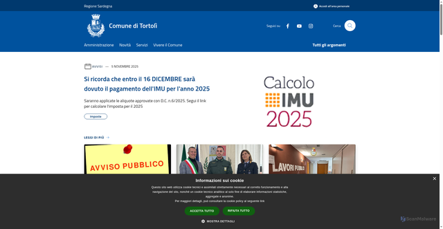 Security scan screenshot of https://www.comune.tortoli.nu.it/it