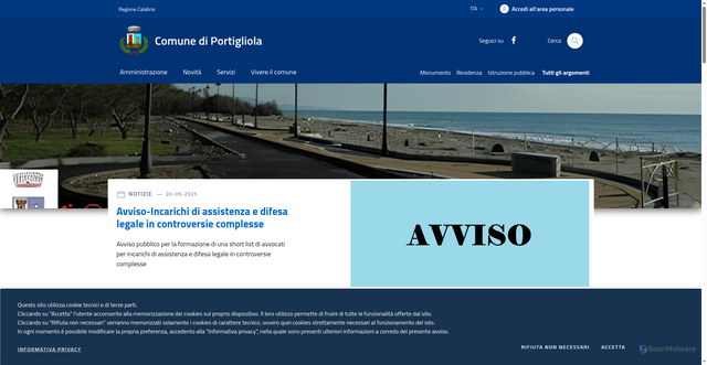 Security scan screenshot of https://www.comune.portigliola.rc.it/