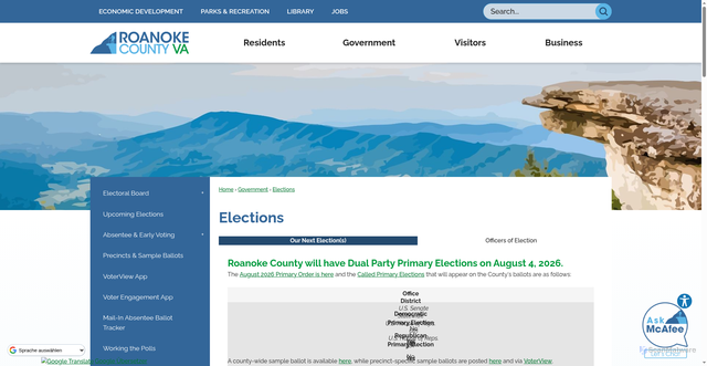 Security scan screenshot of https://www.roanokecountyva.gov/69/Elections