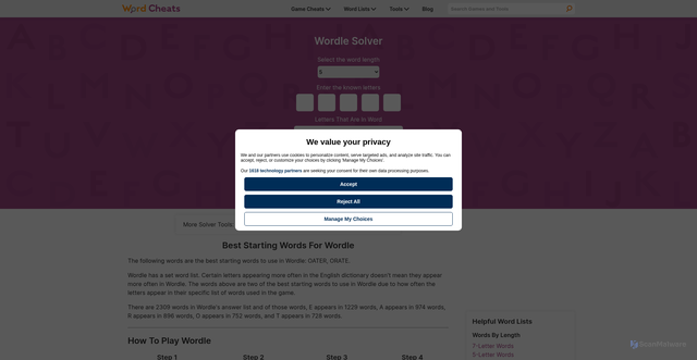 Security scan screenshot of https://www.wordcheats.com/wordle-solver