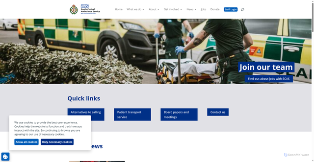 Security scan screenshot of https://www.scas.nhs.uk/