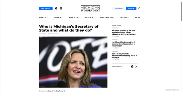 Security scan screenshot of https://michiganindependent.com/features/who-is-michigans-secretary-of-state-and-what-do-they-do/