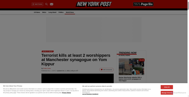 Security scan screenshot of https://nypost.com/2025/10/02/world-news/manchester-synagogue-car-and-stabbing-attack-leaves-at-least-2-dead-on-yom-kippur/