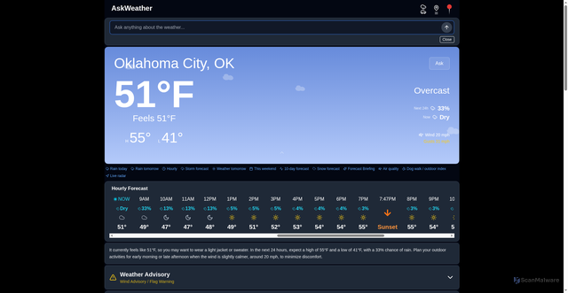 Security scan screenshot of https://askweather.ai/oklahoma-city-ok