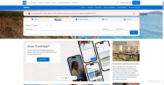 Security scan screenshot of https://prebooking.americanexpress.com