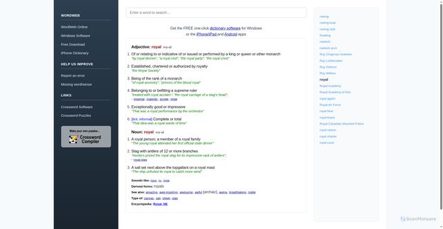 Security scan screenshot of https://www.wordwebonline.com/en/ROYAL