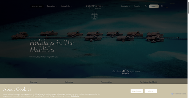 Security scan screenshot of https://www.experiencetravelgroup.com/destinations/the-maldives/