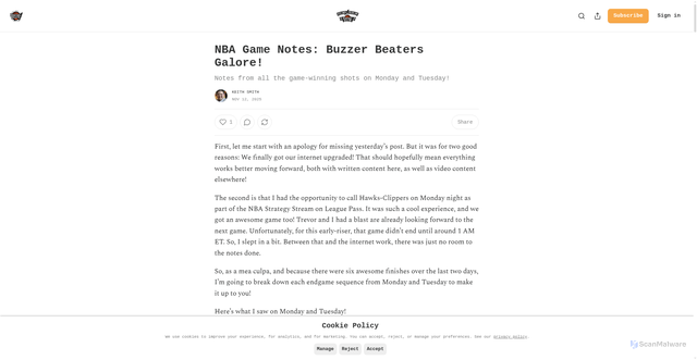 Security scan screenshot of https://basketballbulletin.substack.com/p/nba-game-notes-buzzer-beaters-galore