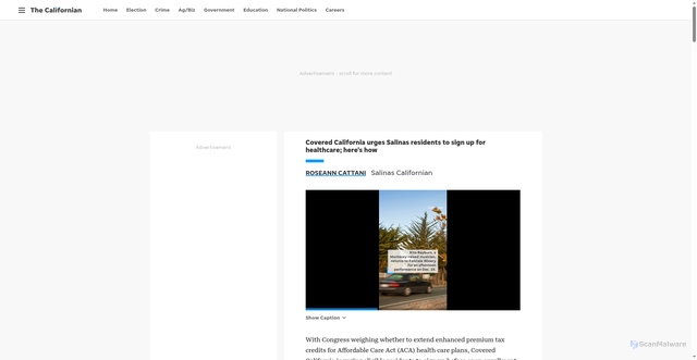 Security scan screenshot of https://www.thecalifornian.com/story/news/local/2025/12/22/covered-california-healthcare-marketplace-how-to-enroll-2026/87798927007/