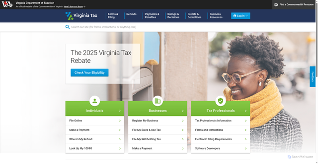 Security scan screenshot of https://www.tax.virginia.gov/