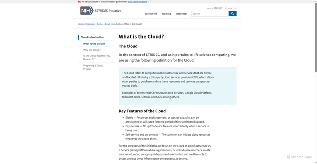 Security scan screenshot of https://cloud.nih.gov/resources/guides/cloud-introduction/what-is-the-cloud/
