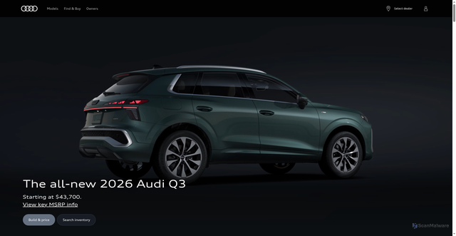 Security scan screenshot of https://www.audiusa.com/en/models/q3/q3/2026/overview/