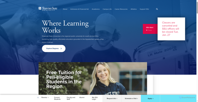 Security scan screenshot of https://www.shawnee.edu/