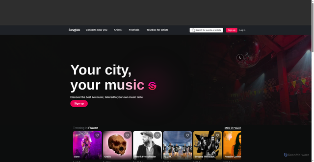 Security scan screenshot of https://songkick.com