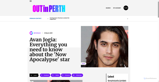 Security scan screenshot of https://www.outinperth.com/avan-jogia-everything-you-need-to-know-about-the-now-apocalypse-star/