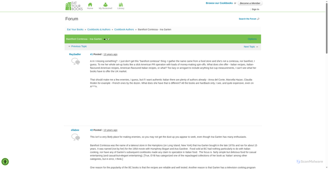 Security scan screenshot of https://www.eatyourbooks.com/forum?g=posts&t=518
