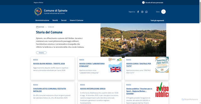 Security scan screenshot of https://www.comune.spinete.cb.it/
