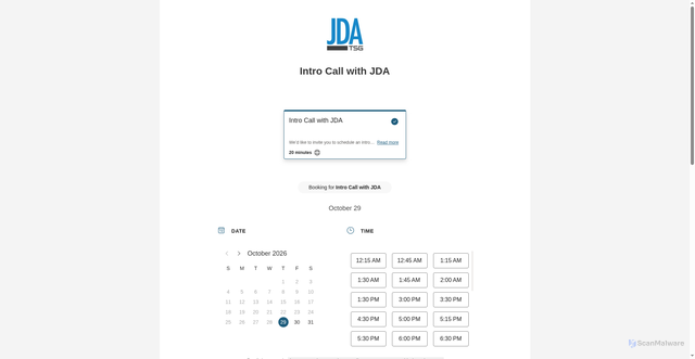Security scan screenshot of https://bookings.cloud.microsoft/book/IntroCallwithJDA@jdatsg.com/?ismsaljsauthenabled