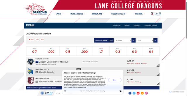 Security scan screenshot of https://golcdragons.com/sports/football/schedule/2025