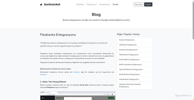 Security scan screenshot of https://banksocket.com/blog/fibabanka-entegrasyonu