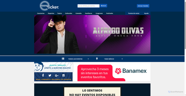 Security scan screenshot of https://www.eticket.mx/eventos.aspx?idartista=2862