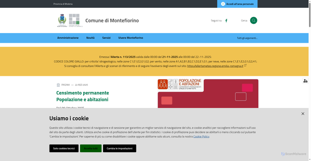 Security scan screenshot of https://www.comune.montefiorino.mo.it/