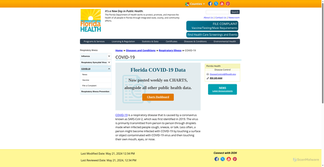 Security scan screenshot of https://www.floridahealth.gov/diseases-and-conditions/respiratory-illness/COVID-19/