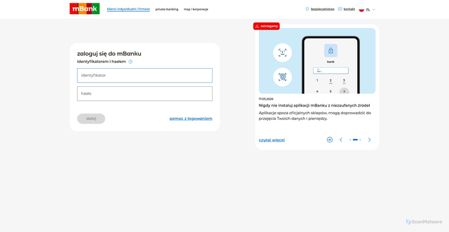 Security scan screenshot of https://online.mbank.pl