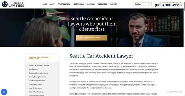 Security scan screenshot of https://www.brumleylawfirm.com/seattle-car-accident-lawyer/