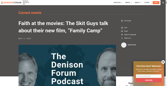 Security scan screenshot of https://www.denisonforum.org/current-events/the-denison-forum-podcast-episode-22-faith-at-the-movies-the-skit-guys-talk-about-their-new-film-family-camp/