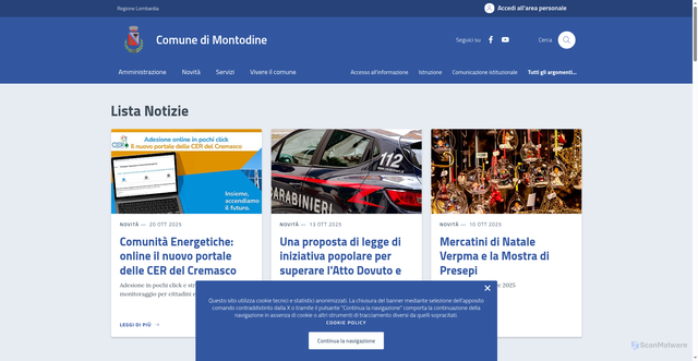 Security scan screenshot of https://comune.montodine.cr.it/