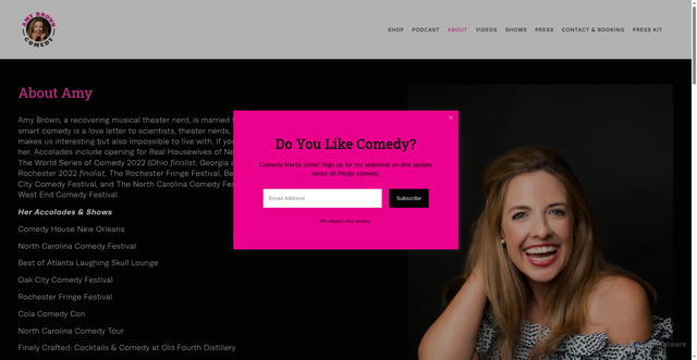 Security scan screenshot of https://amybrowncomedy.com/about