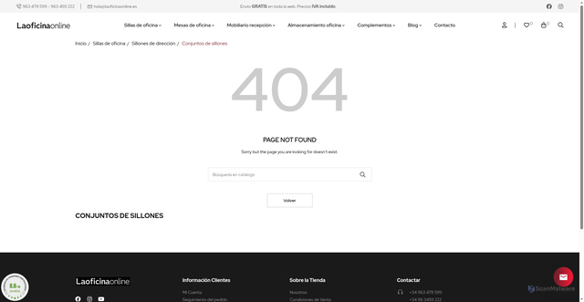 Security scan screenshot of https://dev.laoficinaonline.es/306-conjuntos-de-sillones