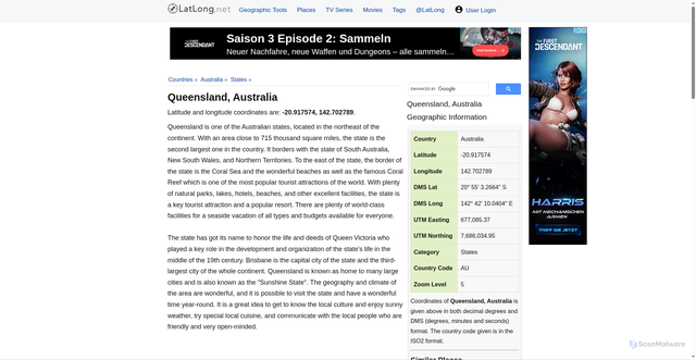 Security scan screenshot of https://www.latlong.net/place/queensland-australia-4224.html