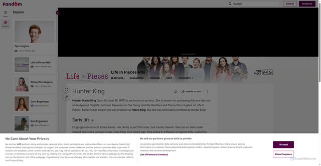 Security scan screenshot of https://lifeinpieces.fandom.com/wiki/Hunter_King