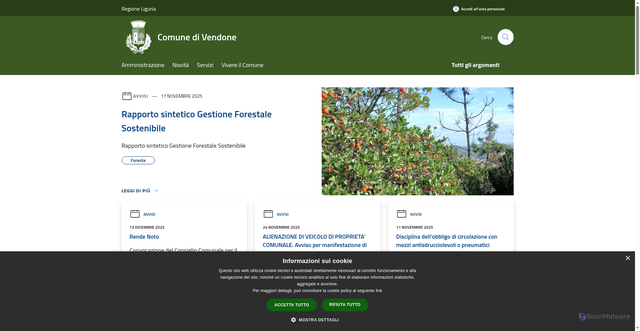 Security scan screenshot of https://www.comune.vendone.sv.it/it