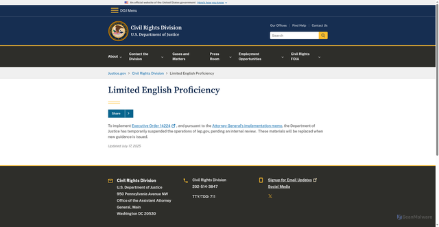 Security scan screenshot of https://www.justice.gov/crt/limited-english-proficiency