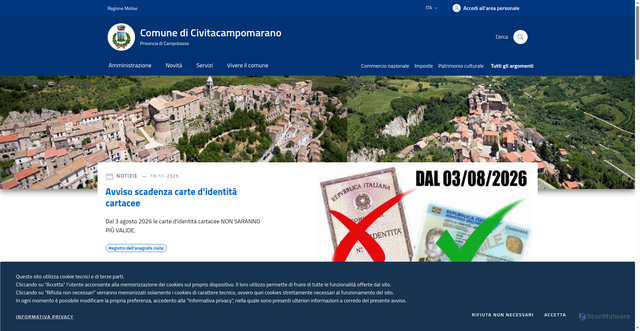 Security scan screenshot of https://www.comune.civitacampomarano.cb.it/