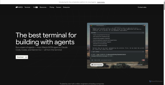 Security scan screenshot of https://warp.dev