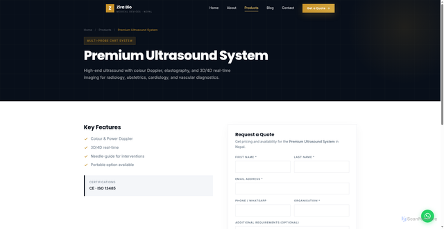 Security scan screenshot of https://zirabio.pages.dev/products/ultrasound