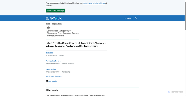 Security scan screenshot of https://www.gov.uk/government/organisations/committee-on-mutagenicity-of-chemicals-in-food-consumer-products-and-the-environment