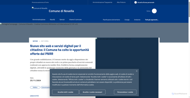 Security scan screenshot of https://www.comune.novella.tn.it/