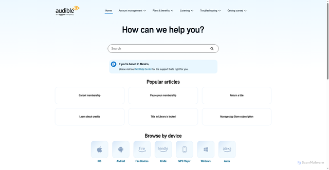 Security scan screenshot of https://help.audible.com