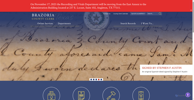 Security scan screenshot of https://www.brazoriacountyclerktx.gov/