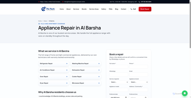 Security scan screenshot of https://fixtechappliancesrepair.online/areas/al-barsha