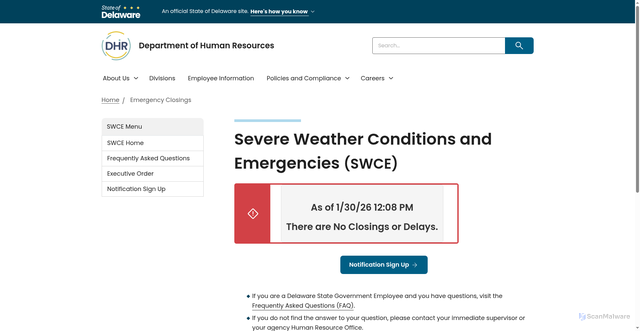 Security scan screenshot of https://dhr.delaware.gov/closings/