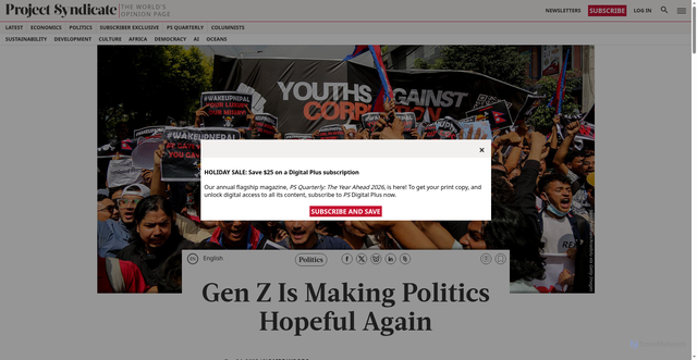 Security scan screenshot of https://www.project-syndicate.org/commentary/young-people-are-demanding-future-worth-living-by-ngaire-woods-2025-12