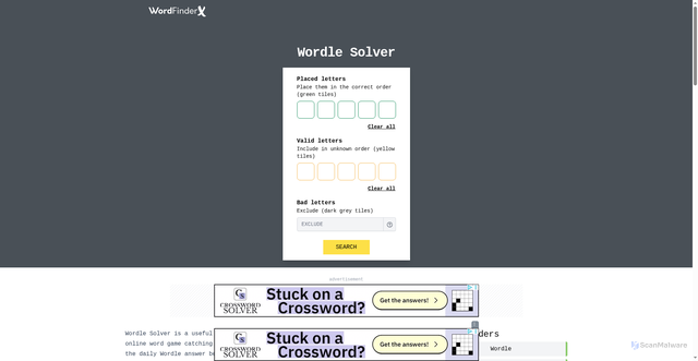 Security scan screenshot of https://wordfinderx.com/wordle/